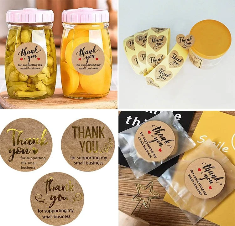 kraft round gold foil thank you labels